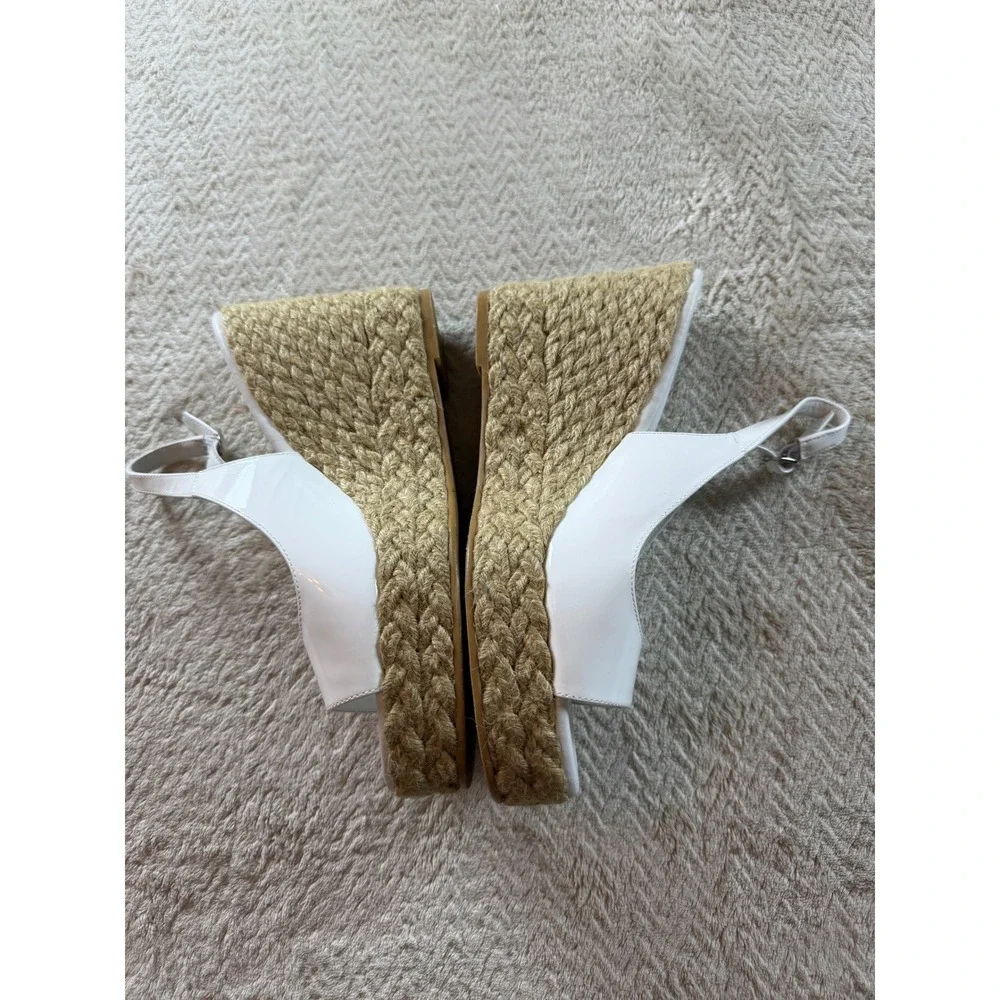 Stuart Weitzman White Patent Leather Espadrille Wedge Slingback Peep Toe 9.5 - Picture 3 of 12